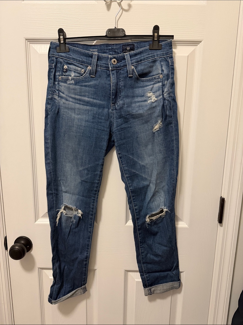 Ag Adriano Goldschmied Distressed Blue Boyfriend Jeans